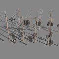 Industrial Traffic Lights Mounted On Multiple Metal Poles For Urban Road Networks