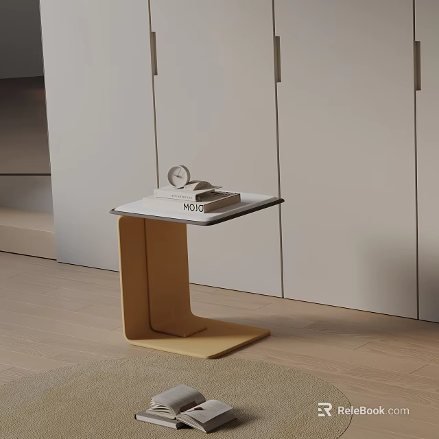 Minimalist Modern Side Table With L Shaped Wooden Frame And White Top 3d model 