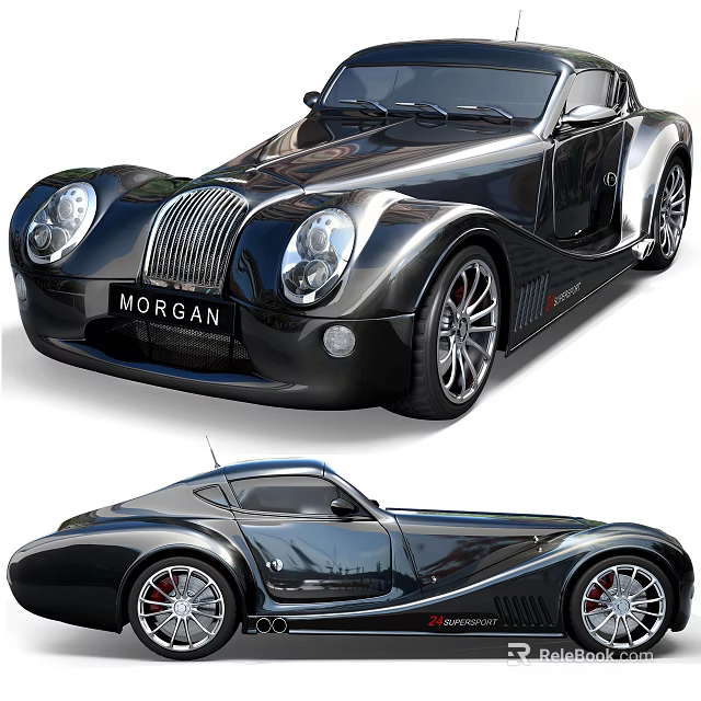 Classic Black Morgan Sports Car With Retro Grille And Sleek Body Design 3d model 