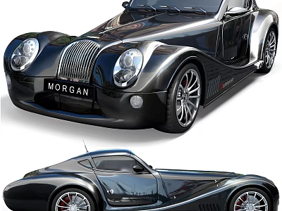 Classic Black Morgan Sports Car With Retro Grille And Sleek Body Design 3d model