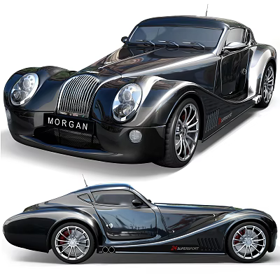 Classic Black Morgan Sports Car With Retro Grille And Sleek Body Design 3d model