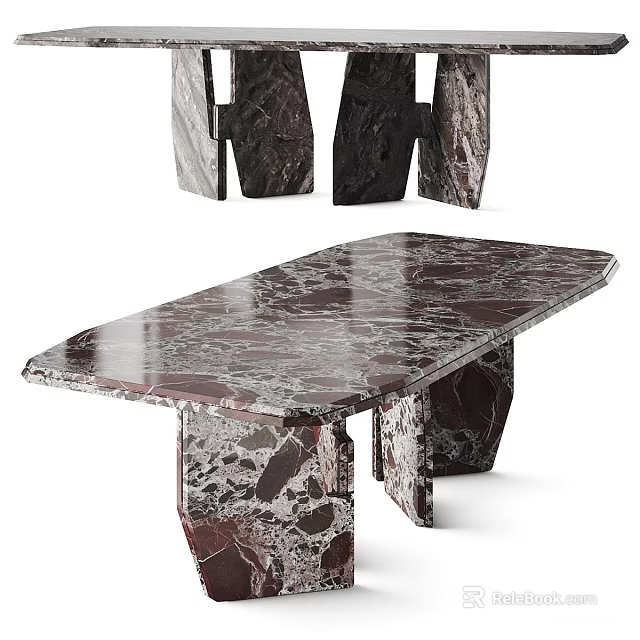 Modern Marble Dining Table With Unique Geometric Leg Design And Smooth Surface 3d model 
