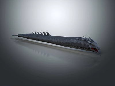 Mysterious Gray Spiked Dragon With Long Body And Sharp Teeth 3d model