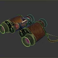 Vintage Binoculars With Brown Leather And Metal Components On Black Surface