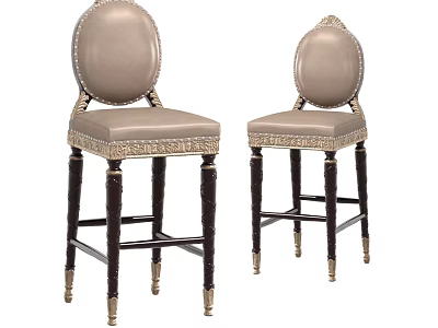 Elegant Vintage Bar Stools With Oval Backrest Light Upholstered Seat And Dark Wooden Legs 3d model