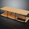 Modern Wooden Workbench With Metal Frame And Tiered Storage Shelf Design