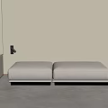 Two White Padded Bed Benches with Window Blinds Wall Sconce Gray Floor and Light Wall 3d model