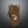 Golden Medieval Helmet With Crown Shaped Top As Battle Armor Weapon