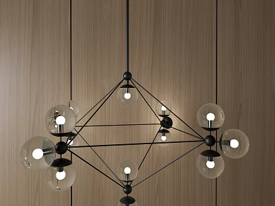 Modern Geometric Chandelier With Transparent Glass Globes And Black Metal Frame 3d model