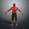 Muscular Shirtless Man with Red Skin Horns Brown Pants and Silver Leg Guards