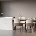 Modern Dining Table Set With Four Chairs And Marble Island In Kitchen 3d model