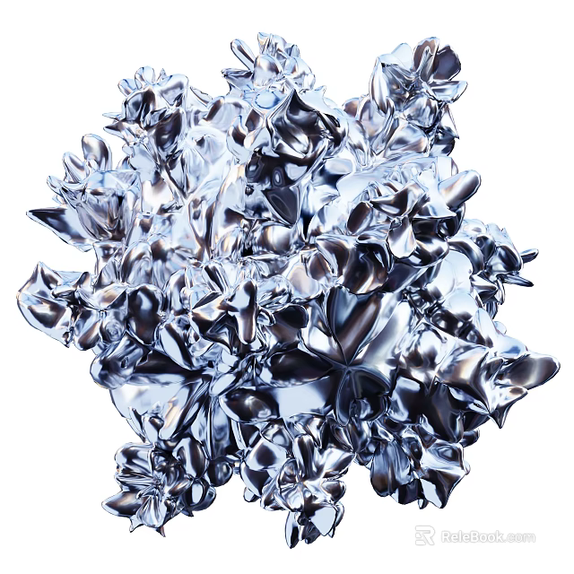 Silver Metallic Decorative Ornament Set Featuring Abstract Shiny Intricate Shapes 3d model