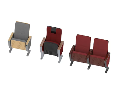 Red And Gray Public Theater Seats With Upholstered Cushions And Armrests 3d model
