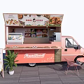 Pink Rumahfood Food Truck Offering Street Food With Outdoor Seating And Menu