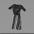Modern Short Sleeved V Neck Top with Black and White Geometric Pattern Skirt Design