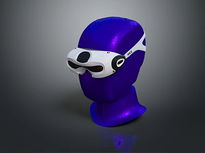 White VR Headset Showcased On Purple Mannequin Head With Modern Design 3d model