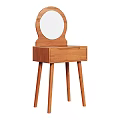 Simple Wooden Dressing Table With Round Mirror Single Drawer And Slender Legs