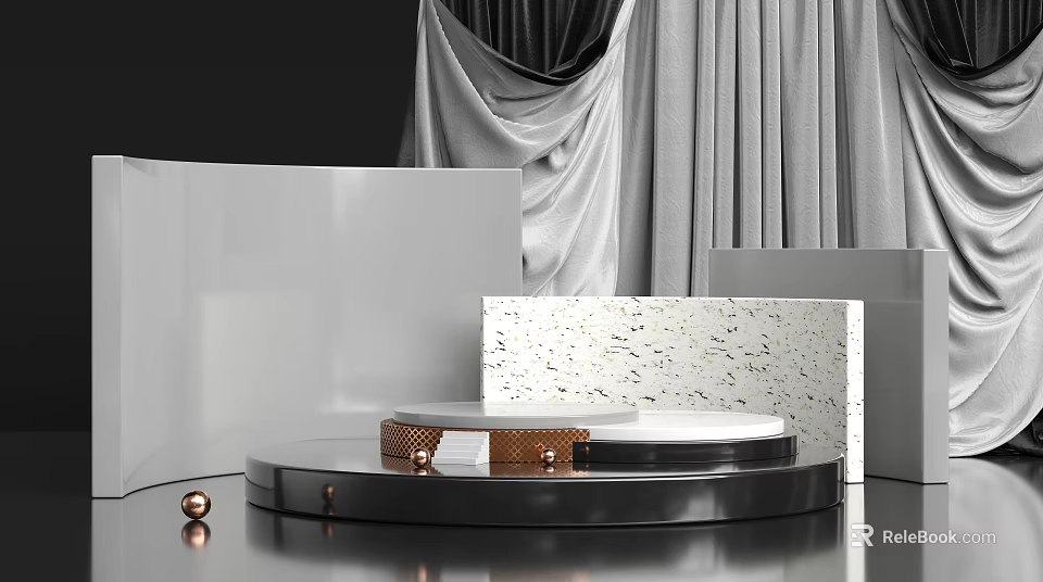 Modern Display Shelves With Metal Frame Circular Base And Layered Design Structure 3d model