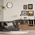 Comfortable Lazy Sofa In Living Room With Bookshelf Clock Framed Pictures And Plant