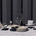 Outdoor Table And Chair Set Featuring Round Wooden Table Armchairs Vase Flowers And Hanging Chandelier