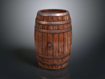 Rustic Wooden Barrel With Wooden Staves Metal Hoops And Classic Design Structure 3d model