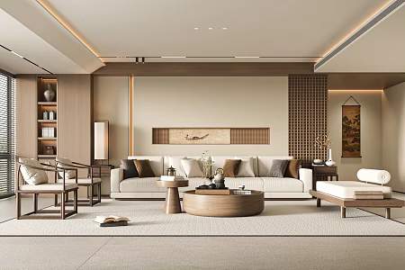 New Chinese Style Living Room Sofa Coffee Table Combination Leisure Chair Decorative Ornaments Combination 3d model