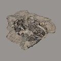 Stone and Wood Debris Pile in Front of Graffiti Wall on Concrete Ground