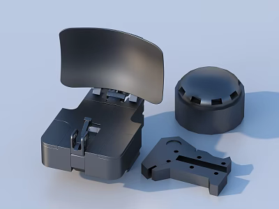 Small Black Mechanical Components With Open Lid Base And Connector Parts 3d model