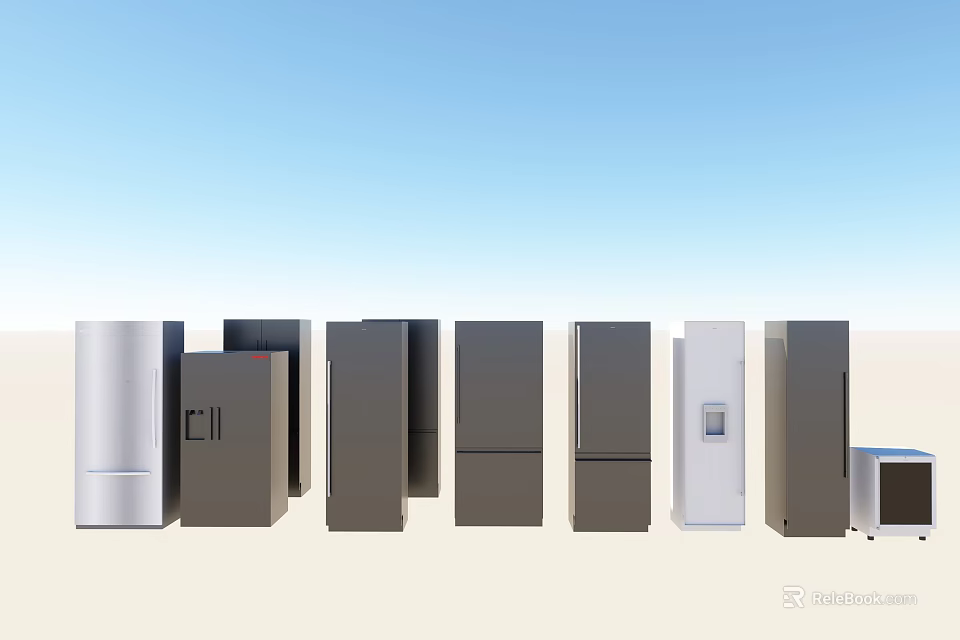 Modern Refrigerators and Freezers in Various Colors and Styles for Home Use 3d model 