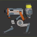 Futuristic Robot Character With Yellow Head Mechanical Legs And Blue Orange Parts Design