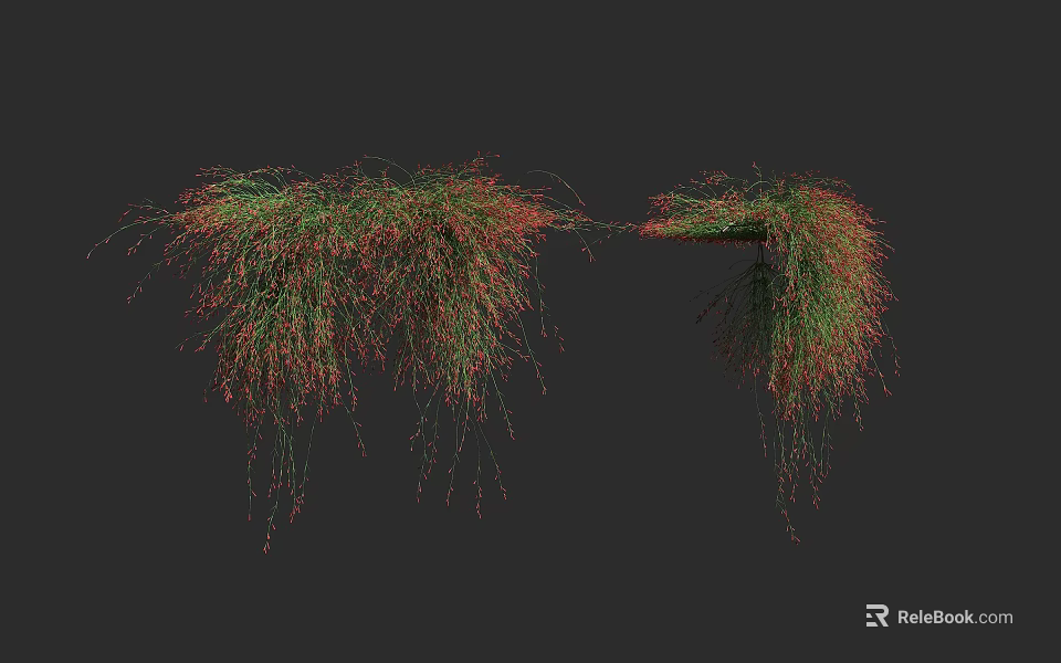Lush Hanging Bush With Green And Red Foliage Overhanging Shelf Structure 3d model 