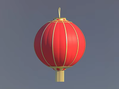 Red Round Lantern Pendant with Golden Trim for Traditional Festive Hanging Decor 3d model