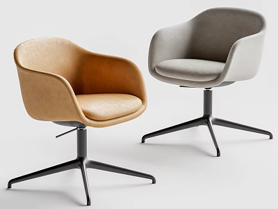 Modern Office Chair With Beige And Gray Upholstery Armrests And Black Star Shaped Base 3d model