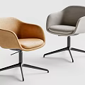 Modern Office Chair With Beige And Gray Upholstery Armrests And Black Star Shaped Base