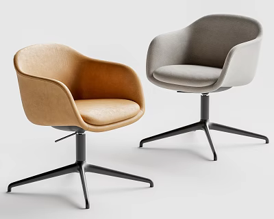 Modern Office Chair With Beige And Gray Upholstery Armrests And Black Star Shaped Base 3d model