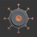 Futuristic 3D Mechanical Tower Structure With Layered Rings Glowing Accents And Support Legs