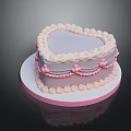 Heart Shaped Purple Cake With Beige Cream Lace Edge And Pink Decorations On White Tray