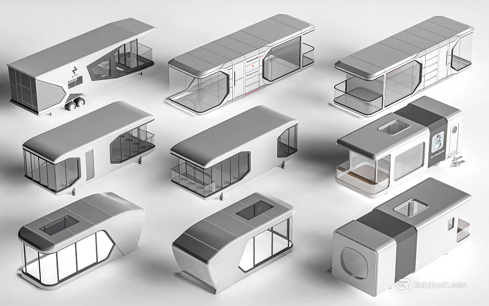 Modern Trailer Guesthouse Architecture With Sleek Exterior Large Windows And Open Design 3d model 