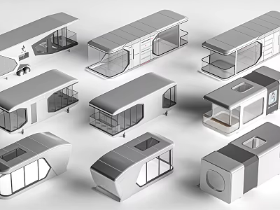 Modern Trailer Guesthouse Architecture With Sleek Exterior Large Windows And Open Design 3d model