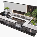 Modern Courtyard Water Fountain Design With Rockery Green Plants And Lighting
