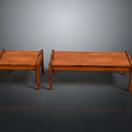 Pair of Brown Solid Wood Benches With Simple Design And Rectangular Tops 3d model
