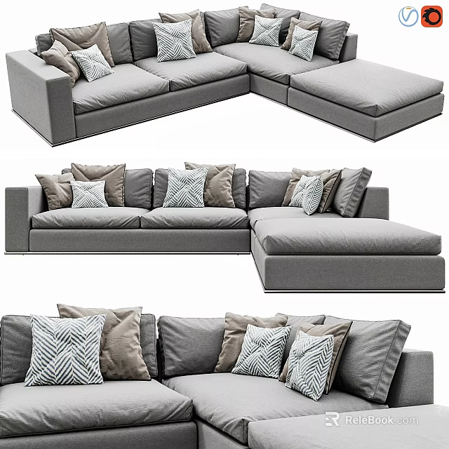 Gray L shaped Sectional Sofa With Decorative Throw Pillows And Modern Design 3d model