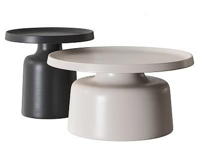 Two Modern Minimalist Coffee Tables Black And Beige Round Top Pedestal Base 3d model