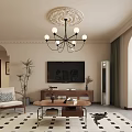 Cozy Living and Dining Room Interior With Brown Sofa Dining Table And Decorative Paintings