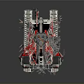 Artistic Metal Model Car Featuring Intricate Red Black Silver Patterns And Detailed Structure