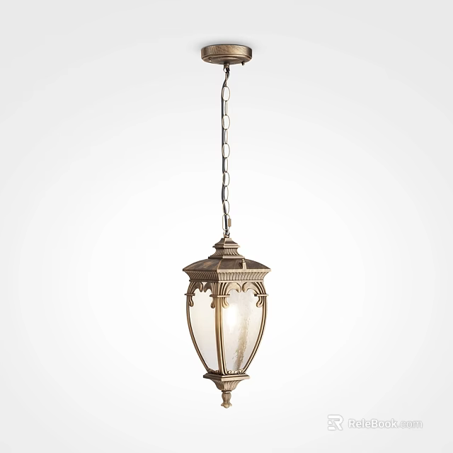 Classic Metal Chandelier With Intricate Carvings And Frosted Glass Shade Design 3d model 