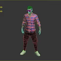 Male Character In Pink Plaid Shirt Black Pants With Purple Headscarf Sunglasses And Gray Background