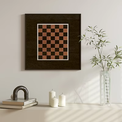 Abstract Painting With Checkered Black Red Pattern In Dark Framed Wall Decor 3d model
