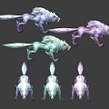 Colorful Mythical Wolf Creatures With Fluffy Fur Long Tails And Unique Horns