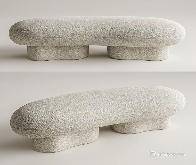 Modern Light Gray Upholstered Sofa Bench With Rounded Design And Sturdy Low Legs 3d model 